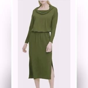 🆕 DKNY Pure long sleeve cowl neck midi dress  NWT green